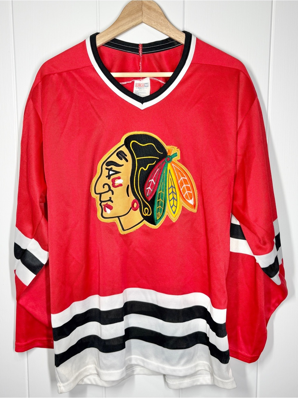 Vintage Chicago Blackhawks 80s Hockey Jersey CCM Maska USA Mens Size Medium